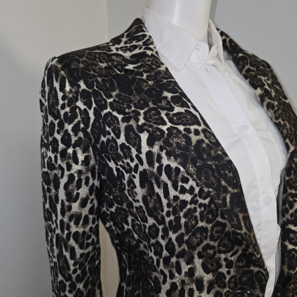 Alice + Olivia Toby Leopard Animal Print Stretch Blazer Jacket Size 6 40" Chest - Picture 2 of 12